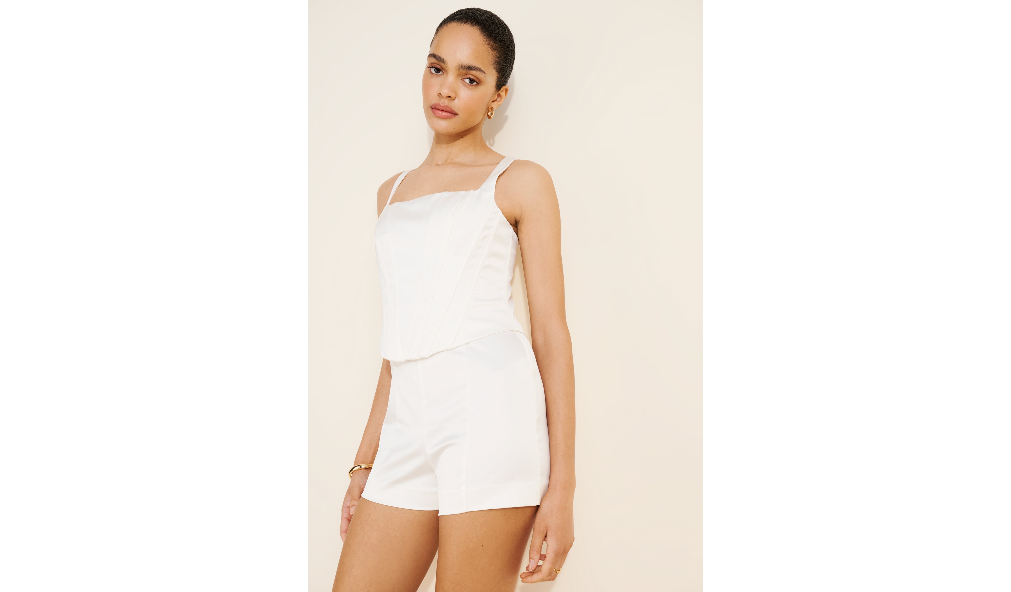 Mare Satin Sleeveless Square-Neck Corset Romper