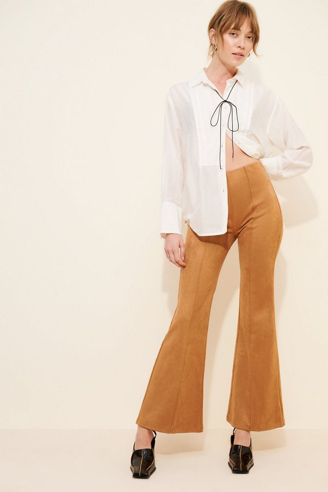 en elly Vegan Suede Flare Wide-Leg Pants #4