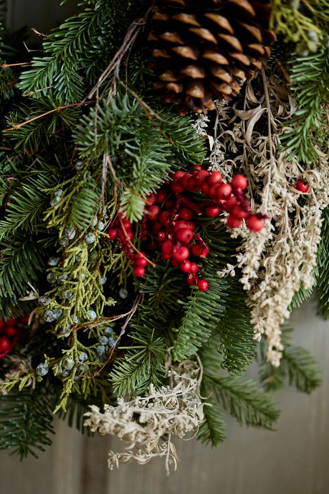 Fresh Pine Cone + Berry Evergreen Wreath #1
