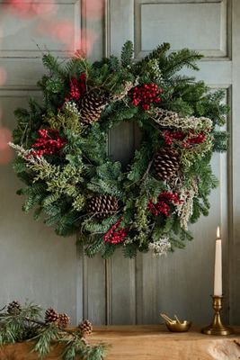 Fresh Pine Cone + Berry Evergreen Wreath