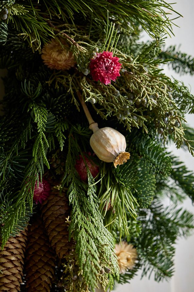 Fresh Poppy Pod + Evergreen Wreath #1