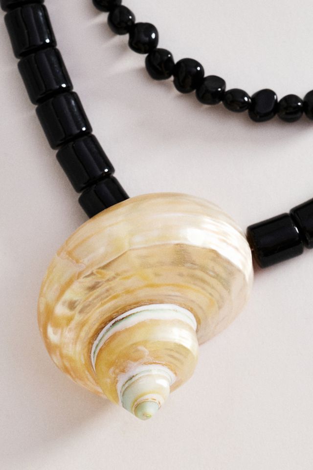 Beaded Large Shell Pendant Necklace #2