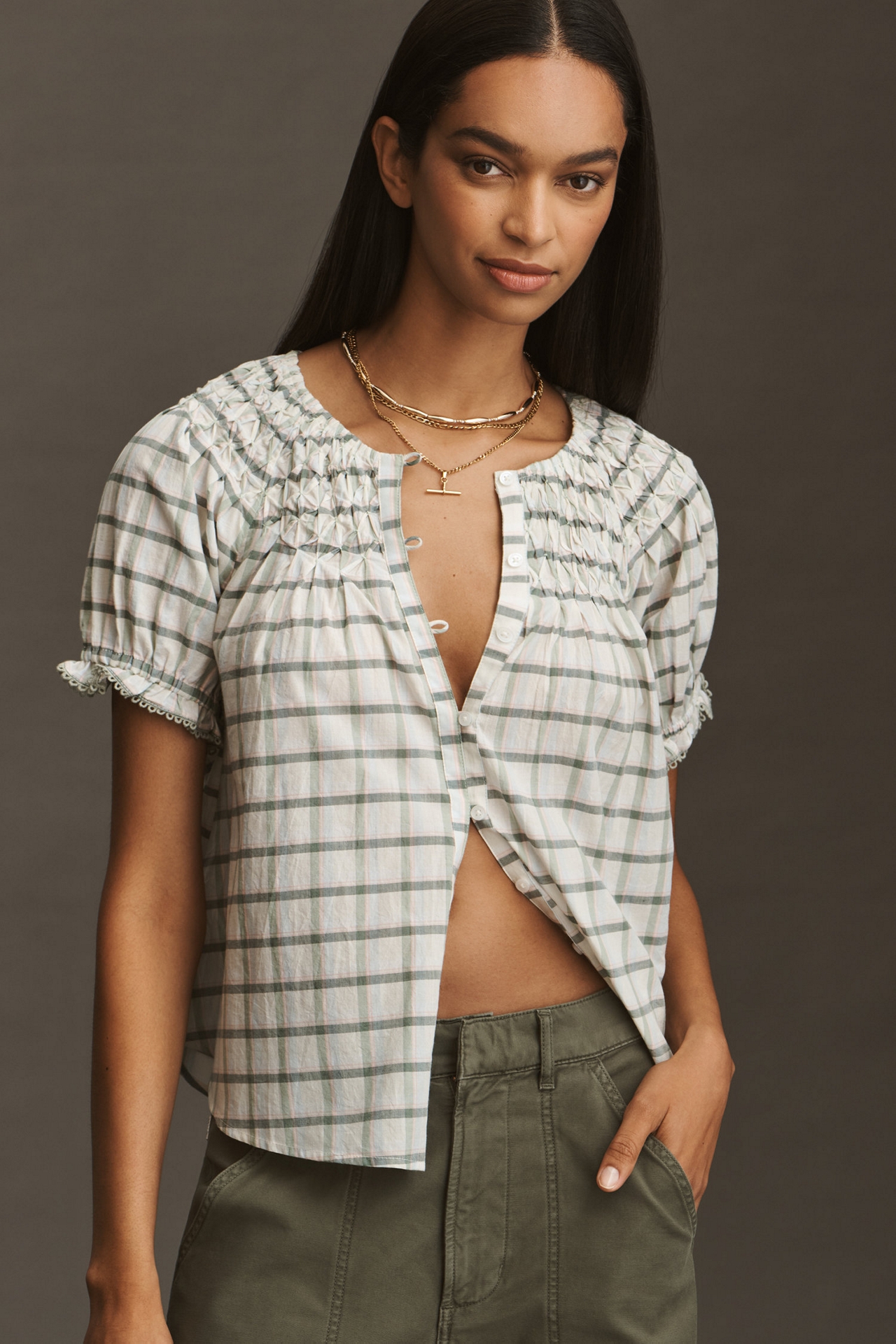 Short-Sleeve Smocked Top