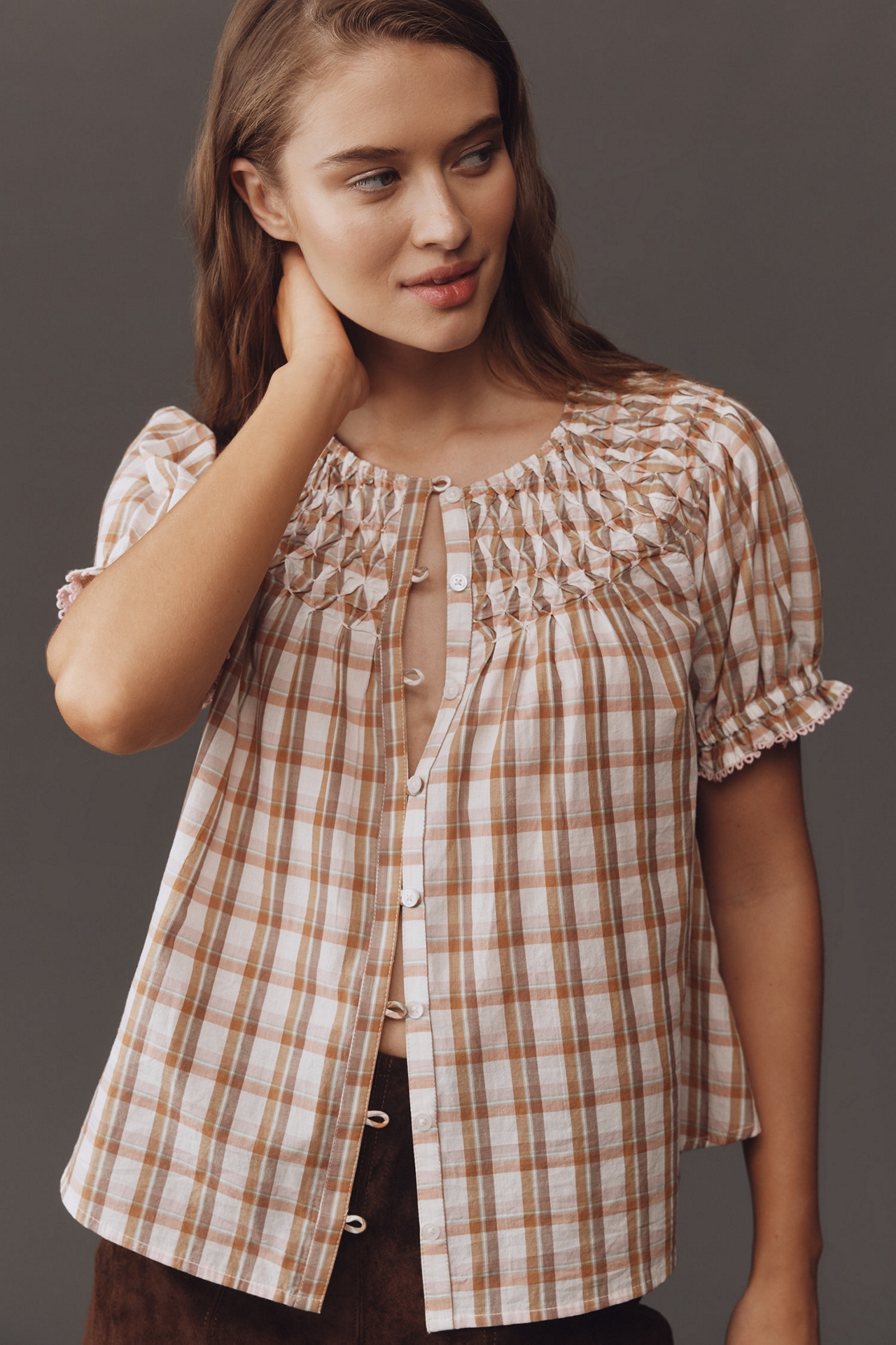 Short-Sleeve Smocked Top