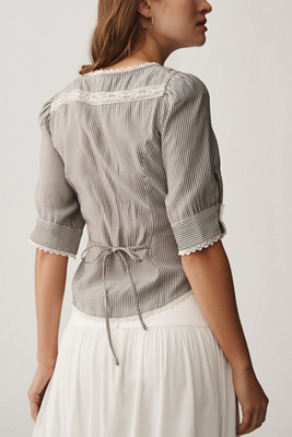 Short-Sleeve Pintuck Button-Front Blouse | Anthropologie