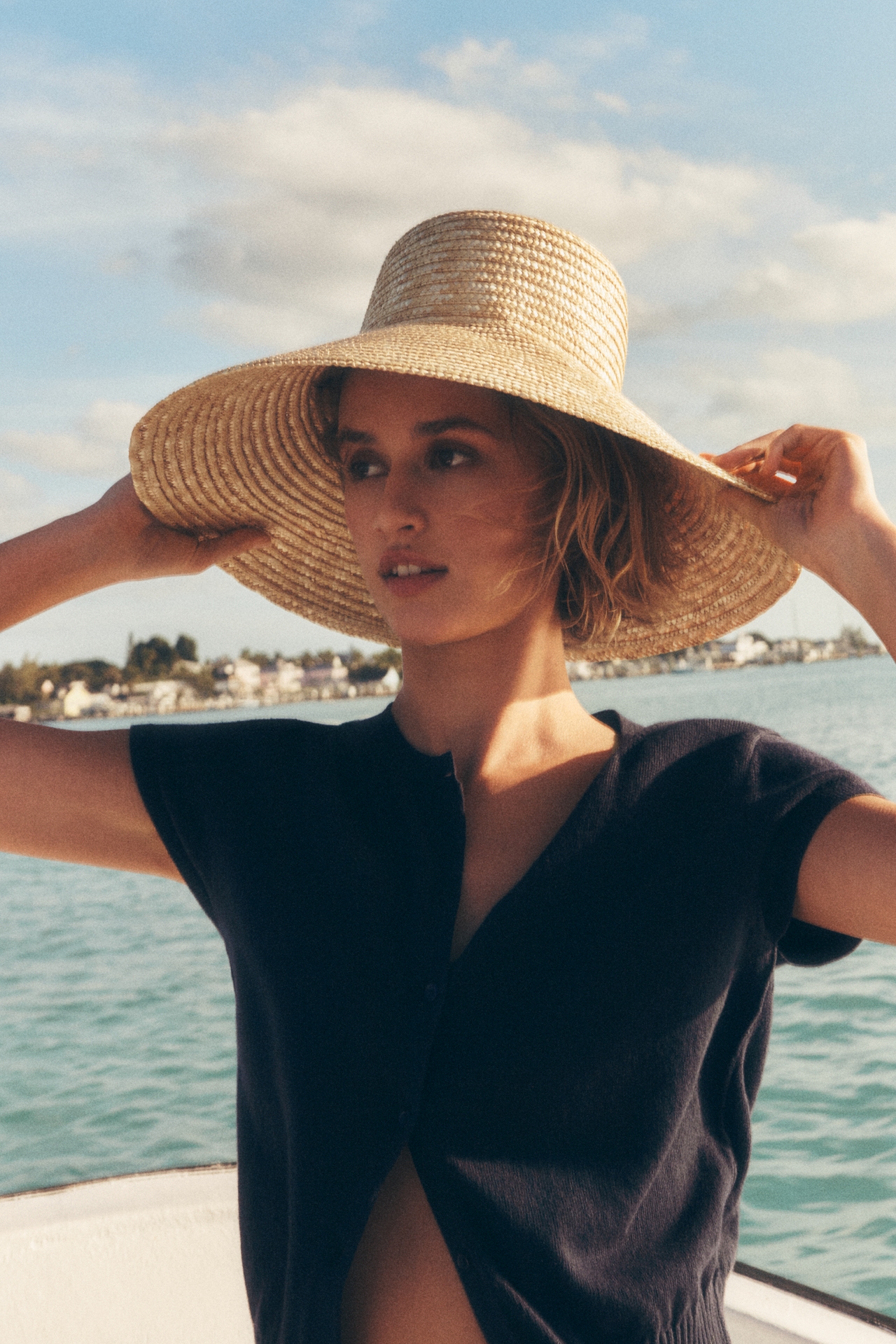 Wide-Brim Straw Grosgrain Hat