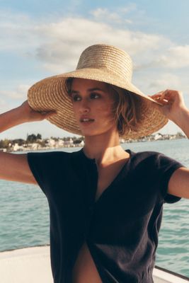 Wide-Brim Straw Grosgrain Hat