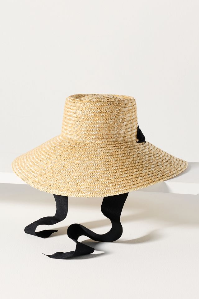 Wide-Brim Straw Grosgrain Hat #2