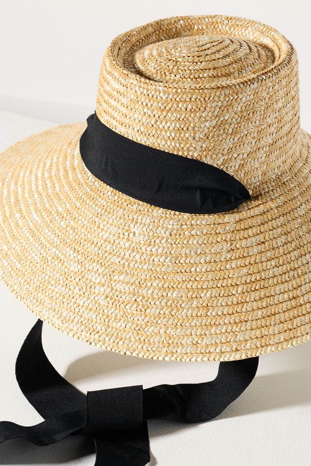 Wide-Brim Straw Grosgrain Hat #3