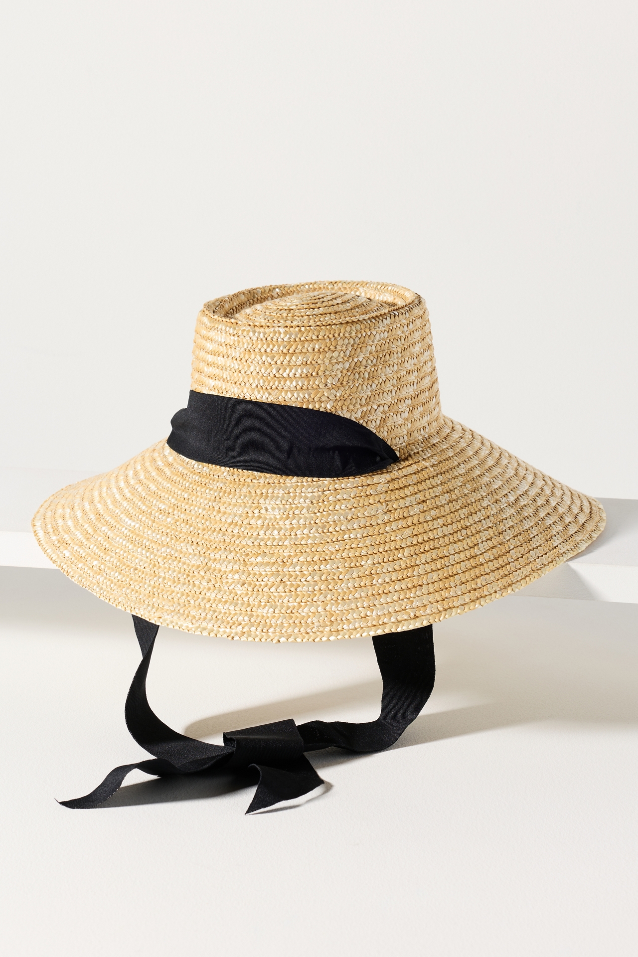 Wide-Brim Straw Grosgrain Hat