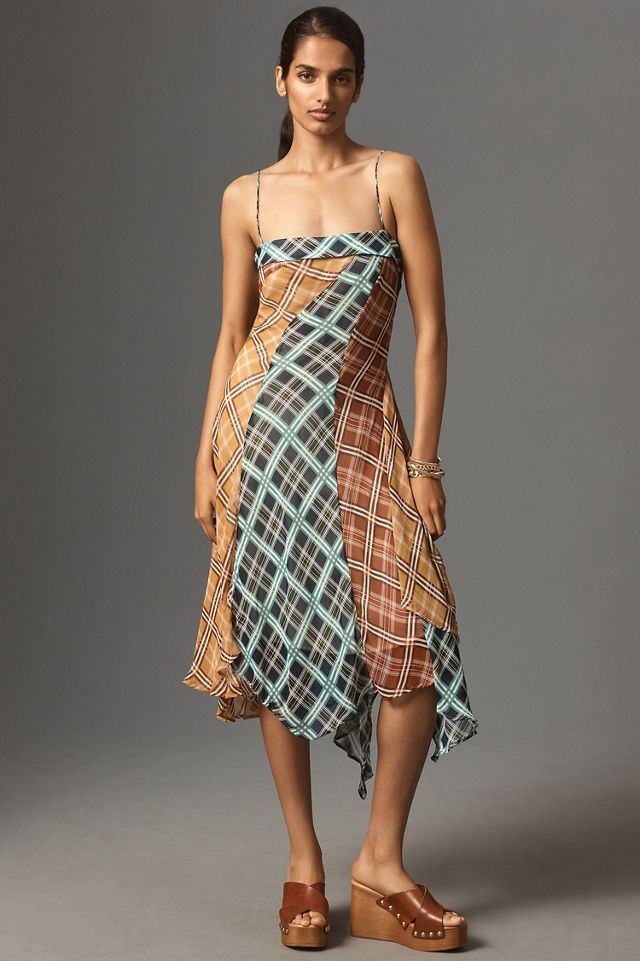 Maeve Sleeveless Asymmetric Plaid Mix Midi Dress #1