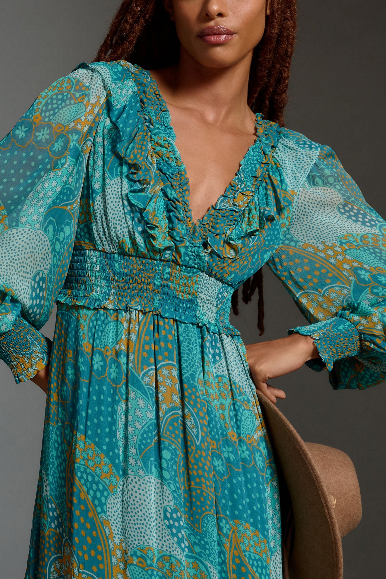 Odetta Ruffled V-Neck Dress