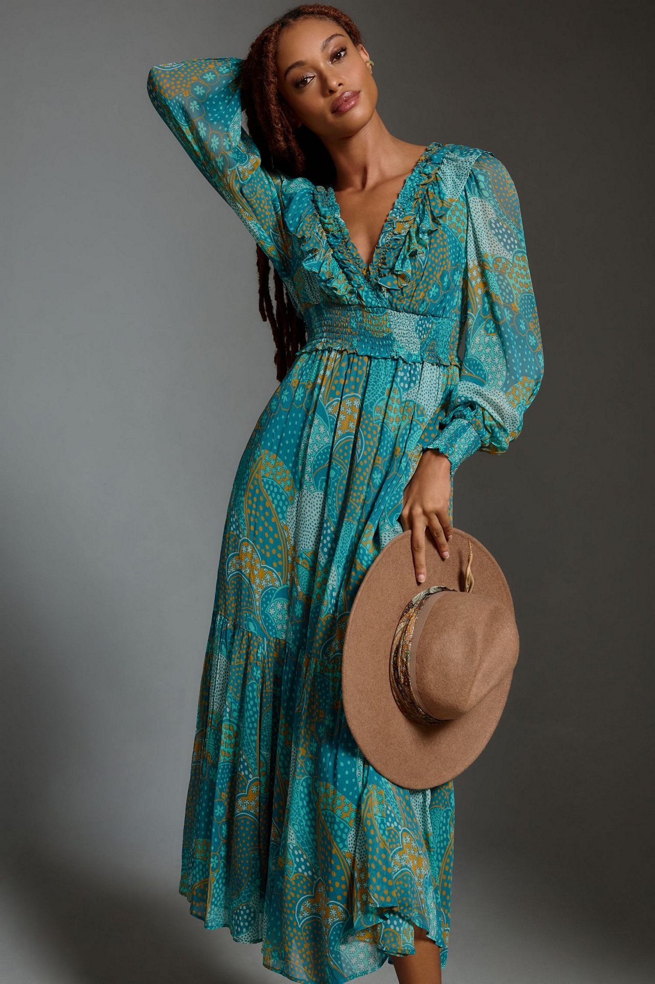 Odetta Ruffled V-Neck Dress