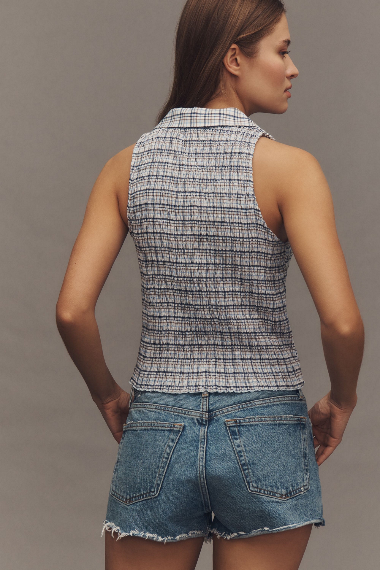 Pilcro Sleeveless Shirred Top