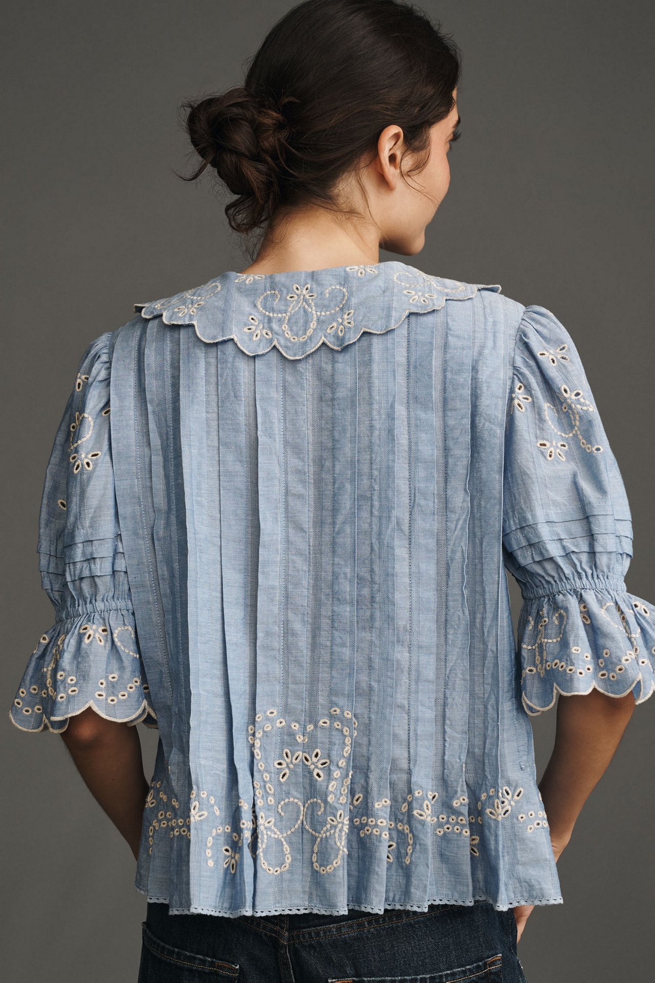 Maeve Short-Sleeve Collared Pleated Blouse