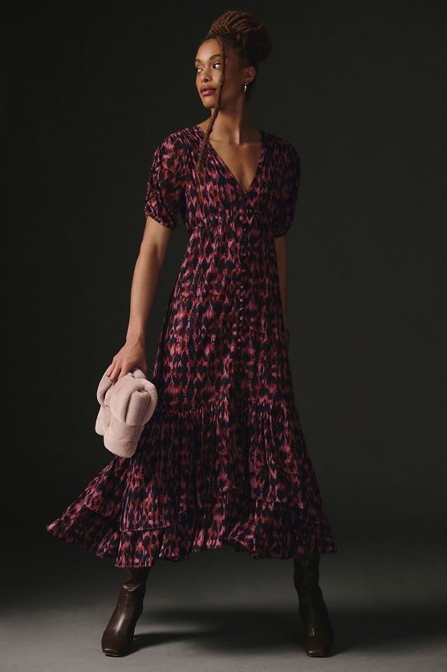Printed Ruched-Sleeve Maxi Dress #3
