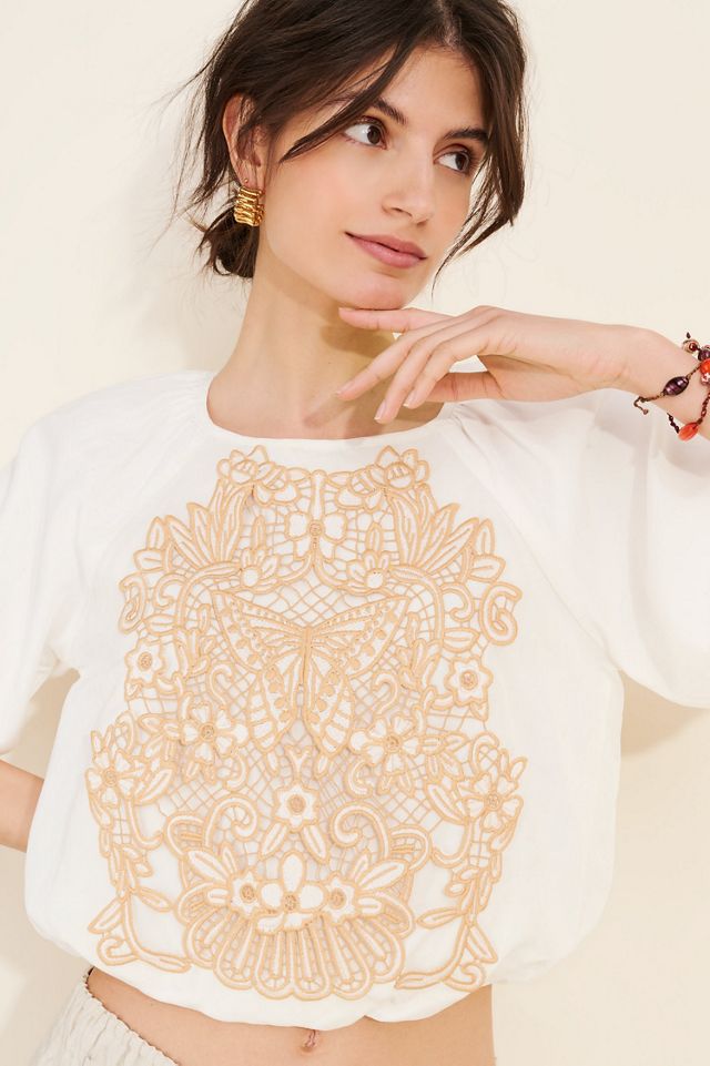 Ciebon Crafty Linen Blend Puff-Sleeve Top #3