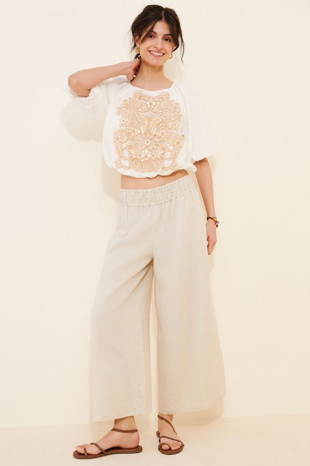 Ciebon Crafty Linen Blend Puff-Sleeve Top #1