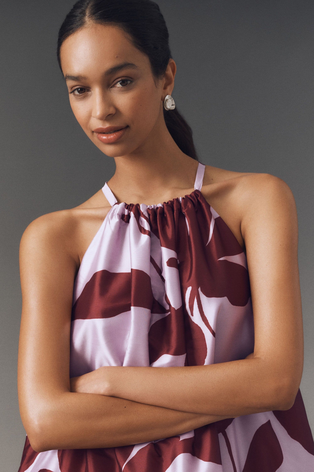 BHLDN Phoebe High-Neck Ruffle-Hem Swing Mini Dress