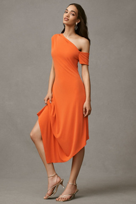 BHLDN One-Shoulder Asymmetric Jersey Midi Dress | Anthropologie