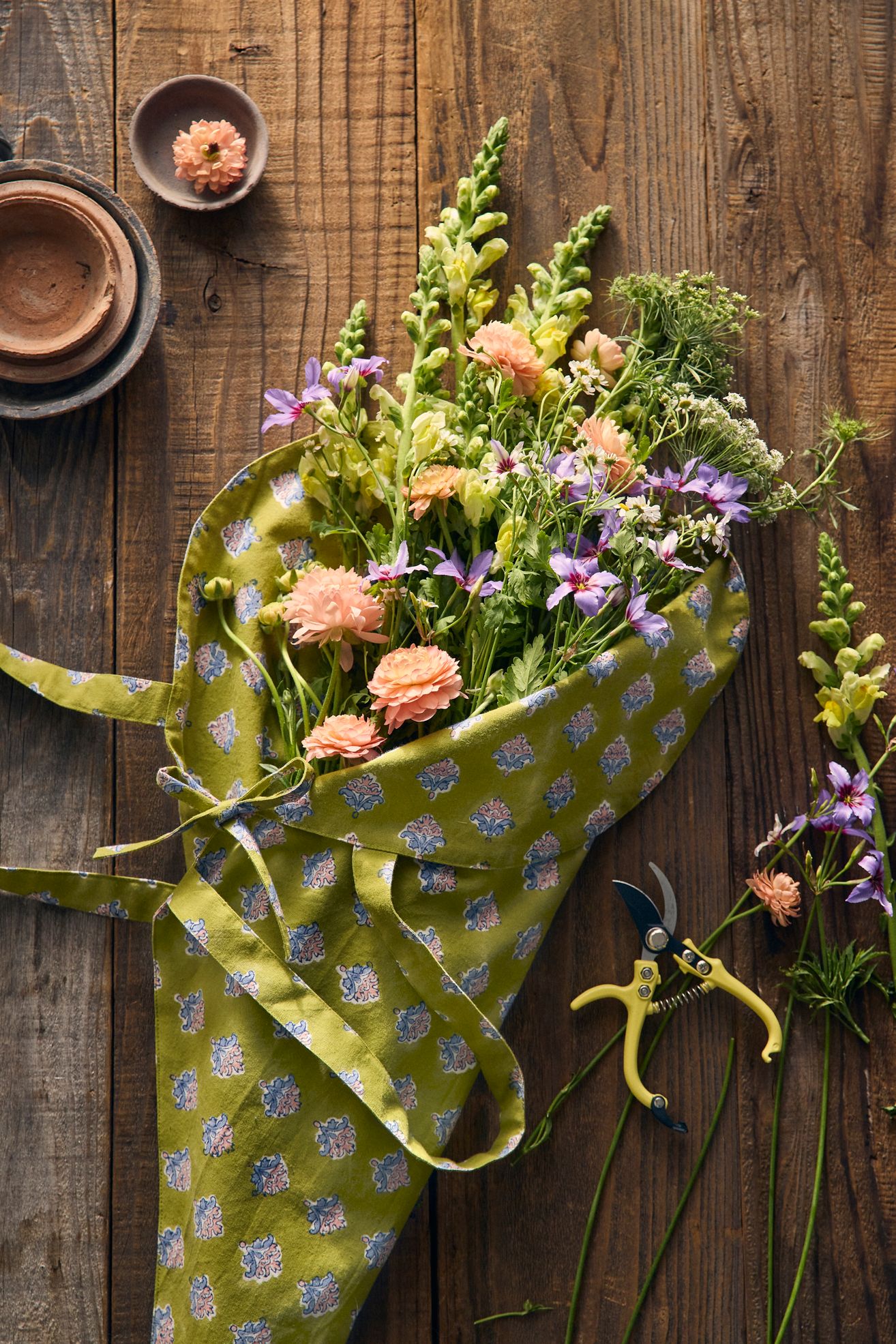 Block Print Canvas Bouquet Bag - Lime, One Size