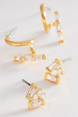 Geometric Crystal Huggie Earrings, Set of 2