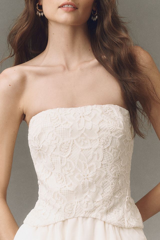 navy blue dress for baby girl BHLDN Strapless Corset Jacquard A-Line Maxi Dress