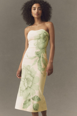 bhldn strapless basque waist a line midi dress BHLDN Strapless Basque-Waist A-Line Midi Dress