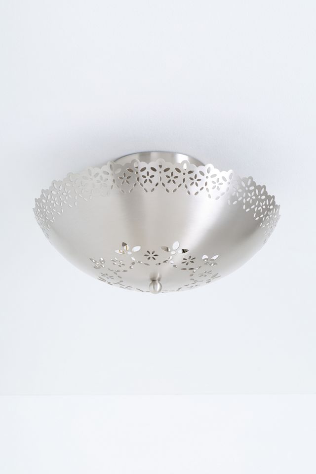 Lacie Lace Trimmed Antique Nickel Flush Mount #1