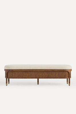 Isla Fluted-Wood Upholstered Bench