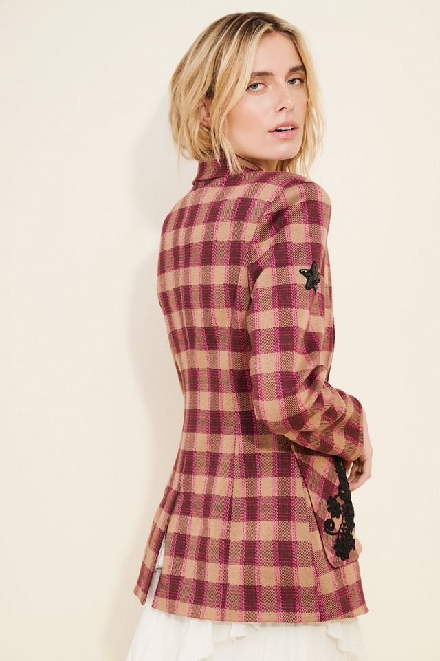 Avec Les Filles Plaid Pin Blazer Jacket #2