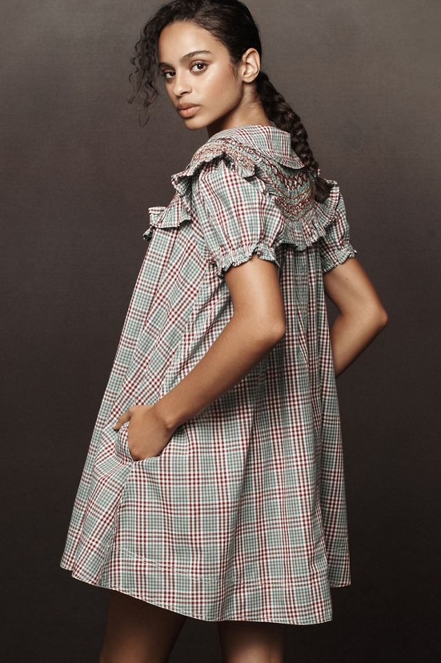Pilcro Short-Sleeve V-Neck Smocked Babydoll Mini Dress | Anthropologie
