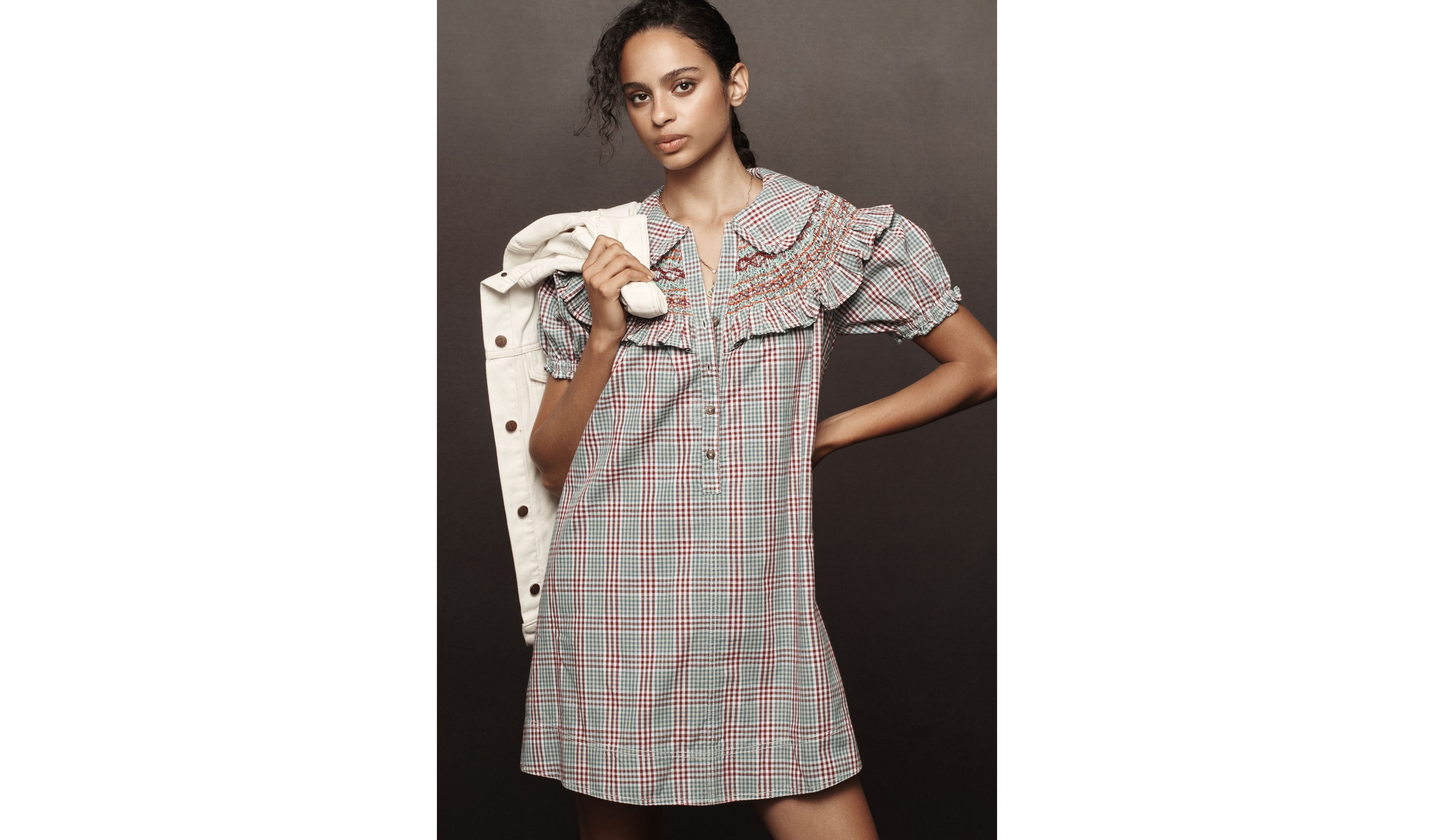Pilcro Short-Sleeve V-Neck Smocked Babydoll Mini Dress