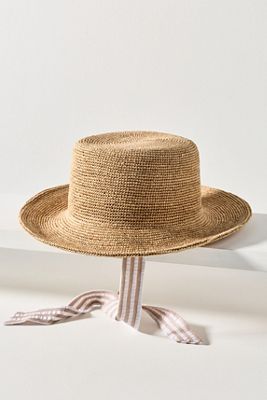 Anthropologie Lusana Raffia fiesta hat green cream one size new 89189120_020_b4 main image 4