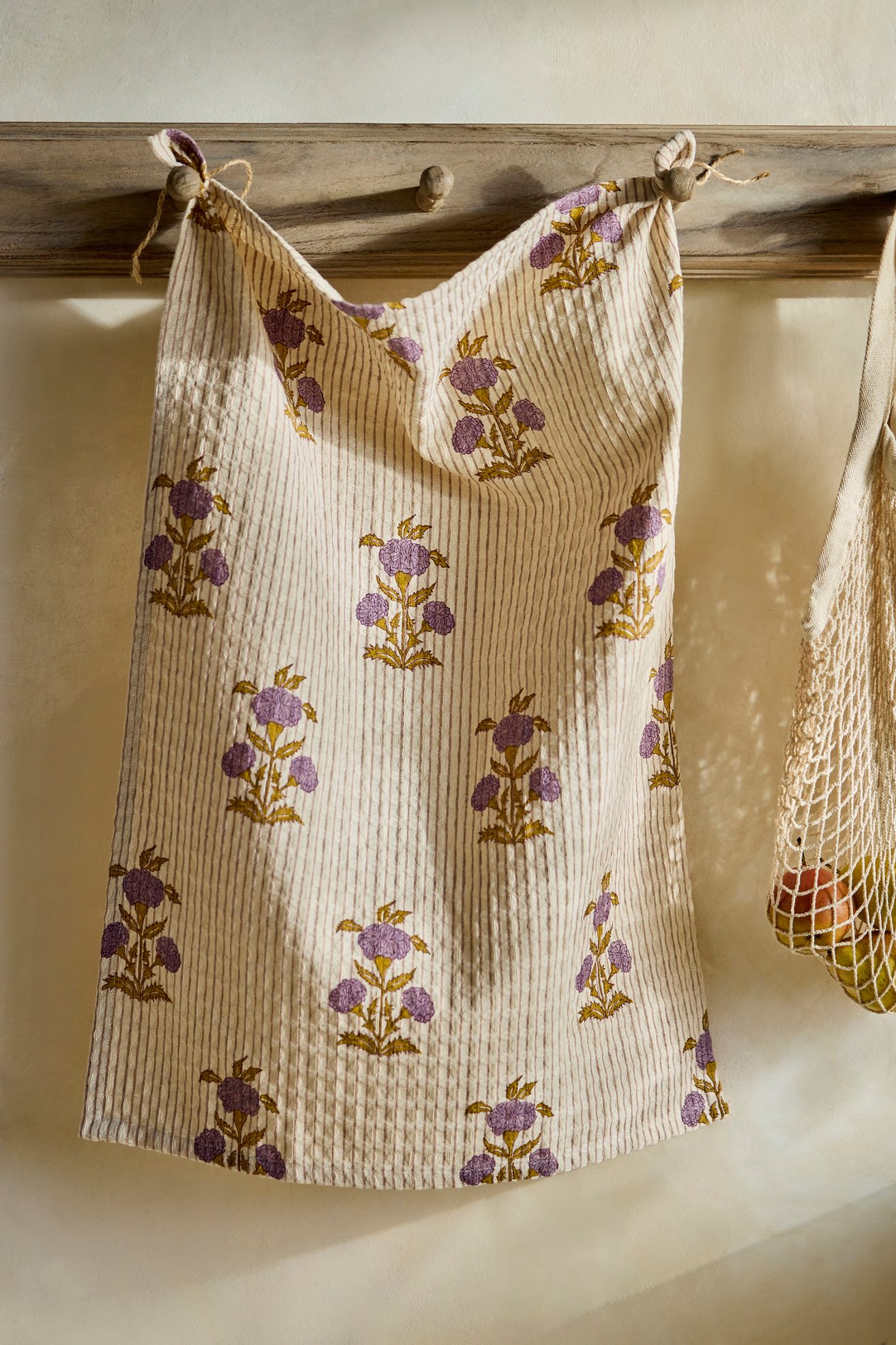 Floral Stripe Cotton Hand Towel - Soft Violet, One Size