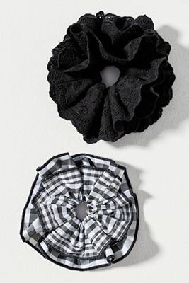 By Anthropologie Eyelet & Gingham Scrunchies, Set of 2