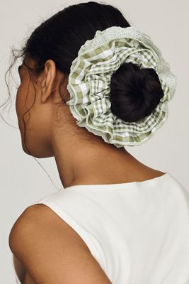 Anthropologie Striped Cream & Blue Scrunchie + Black Floral Scrunchie (Set of 2) Slip Silk Large Scrunchie Set | Anthropologie main image 3