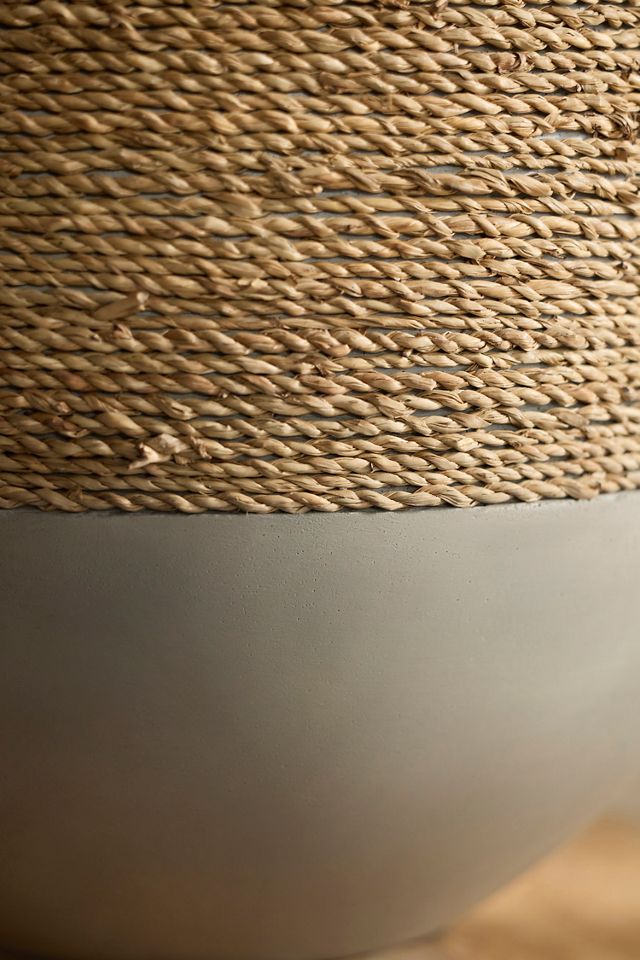 Cement + Seagrass Round Planter #1