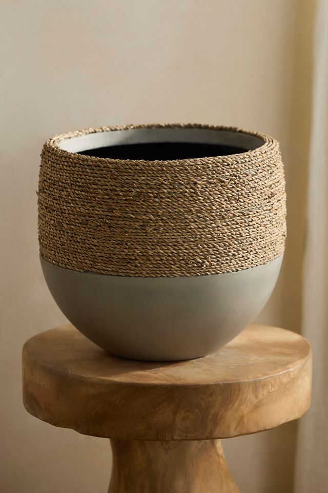 Cement + Seagrass Round Planter #2