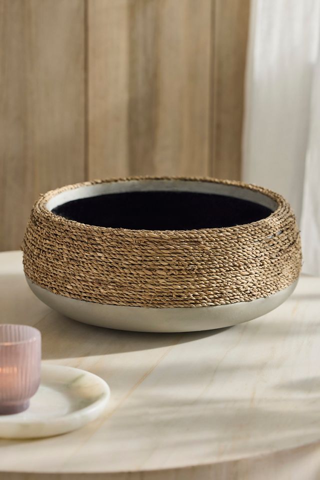 Cement + Seagrass Low Bowl Planter #2