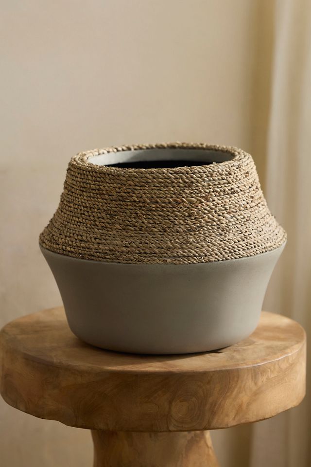Cement + Seagrass Jar Planter #2