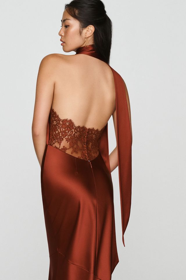 Retrofete Melly Draped Halter Satin Maxi Dress #1