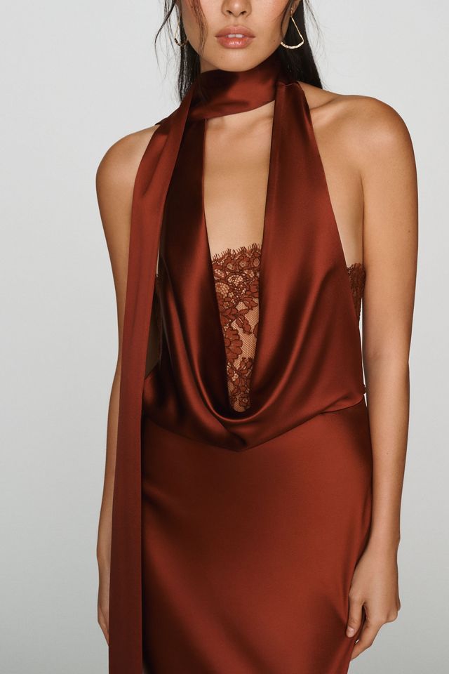 Retrofete Melly Draped Halter Satin Maxi Dress #2