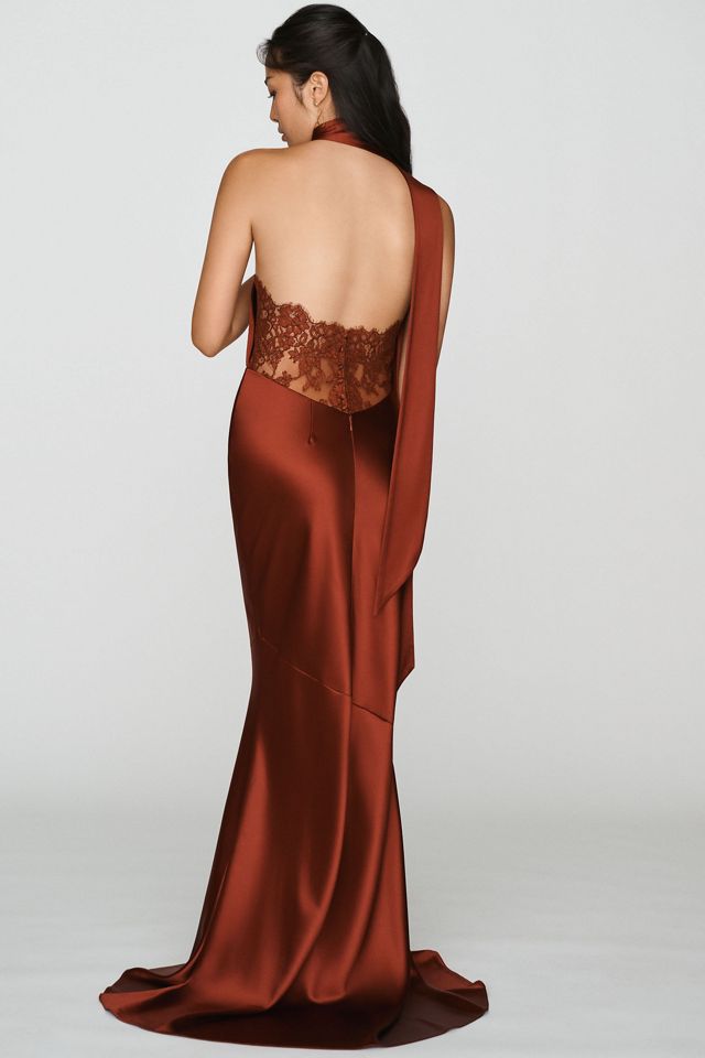 Retrofete Melly Draped Halter Satin Maxi Dress #3