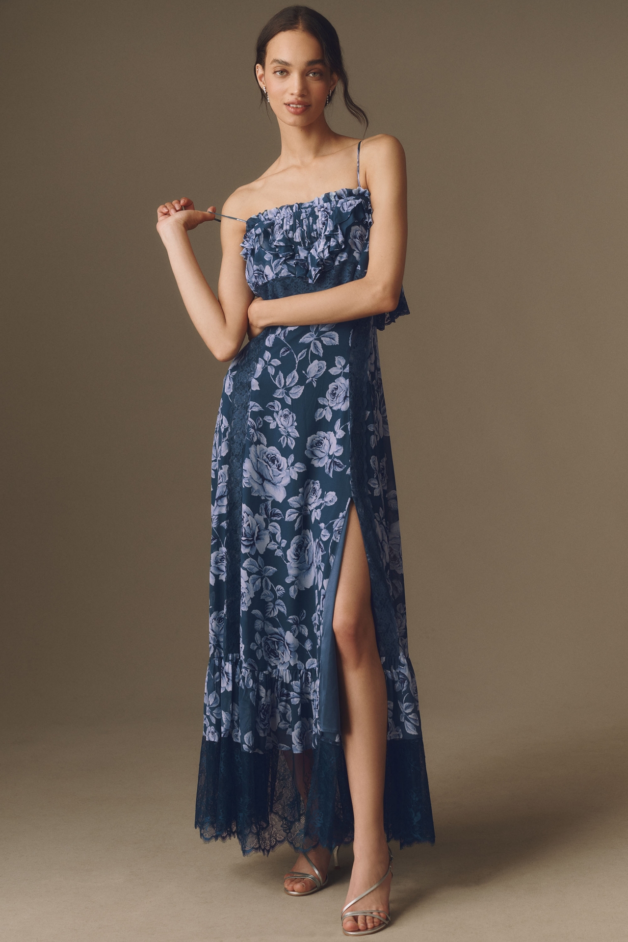 BHLDN Ruffle Lace-Trim Maxi Dress