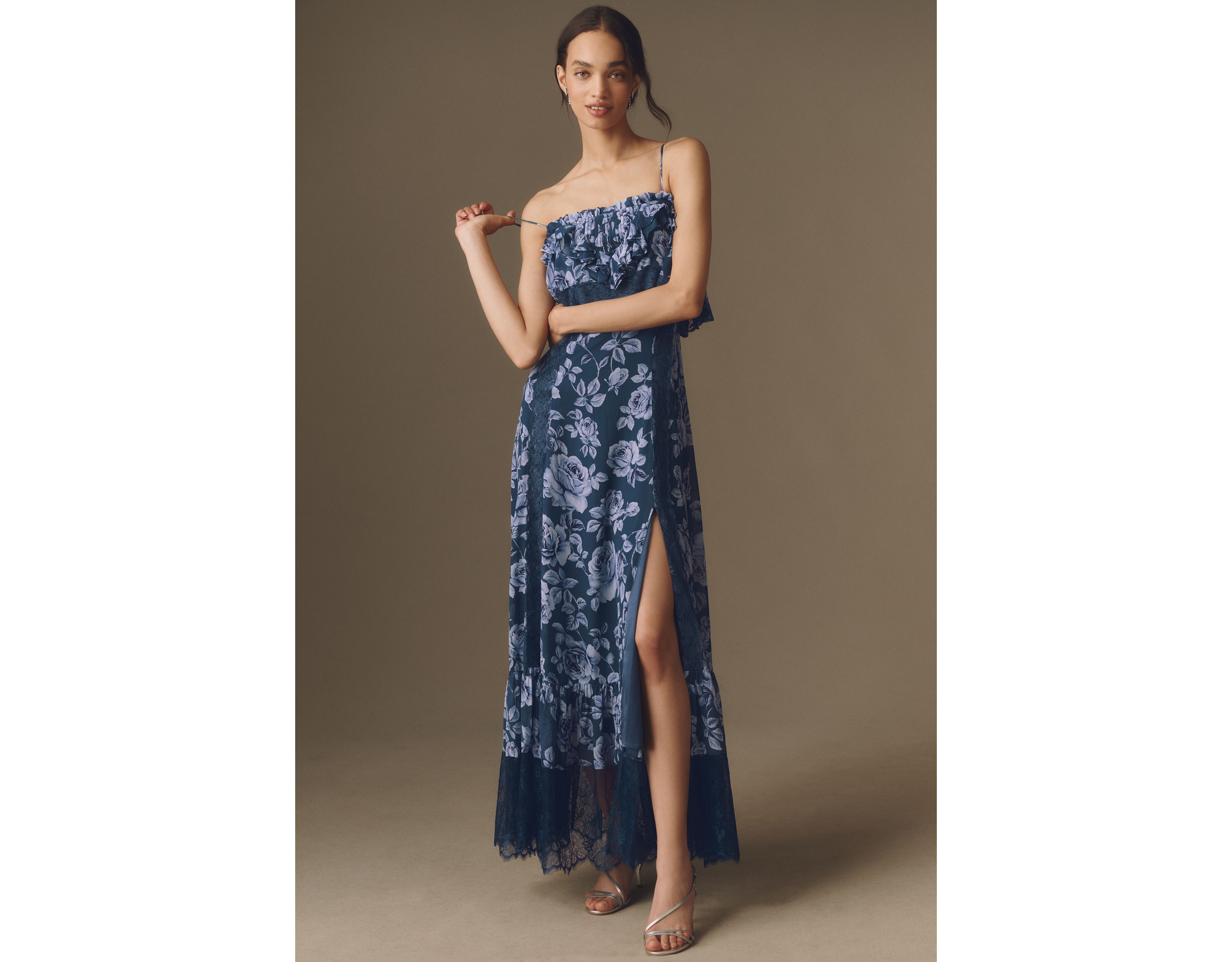 BHLDN Ruffle Lace-Trim Maxi Dress