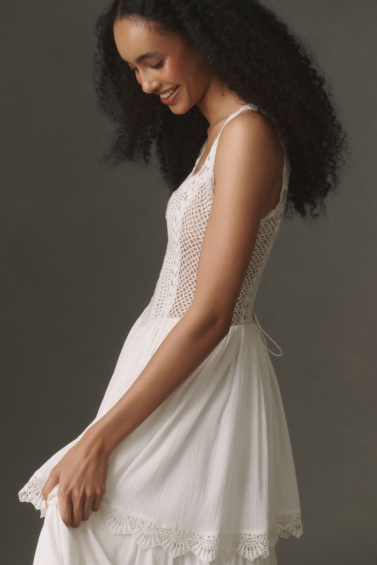 BHLDN Cotton Crochet Tiered Maxi Dress