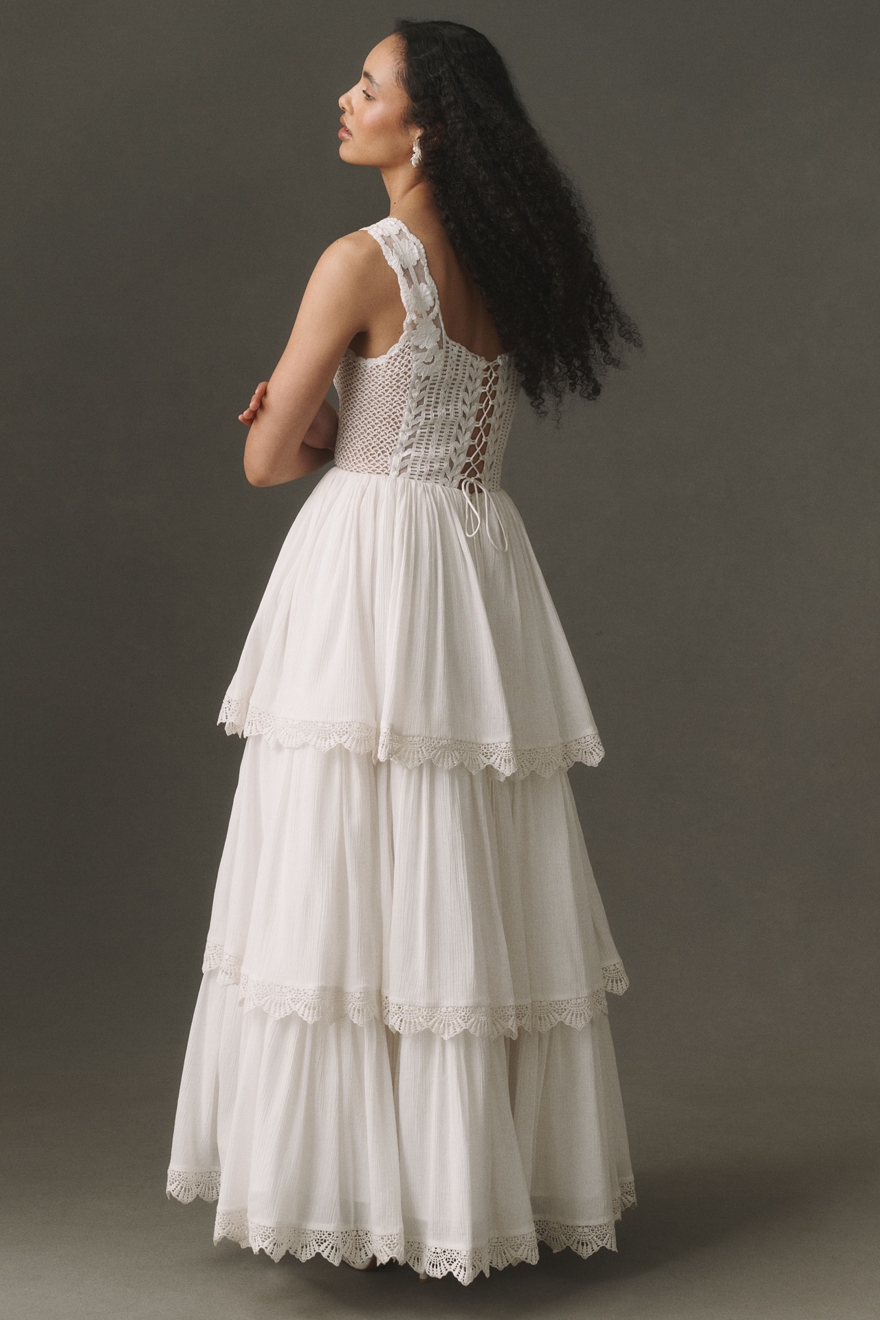 BHLDN Cotton Crochet Tiered Maxi Dress