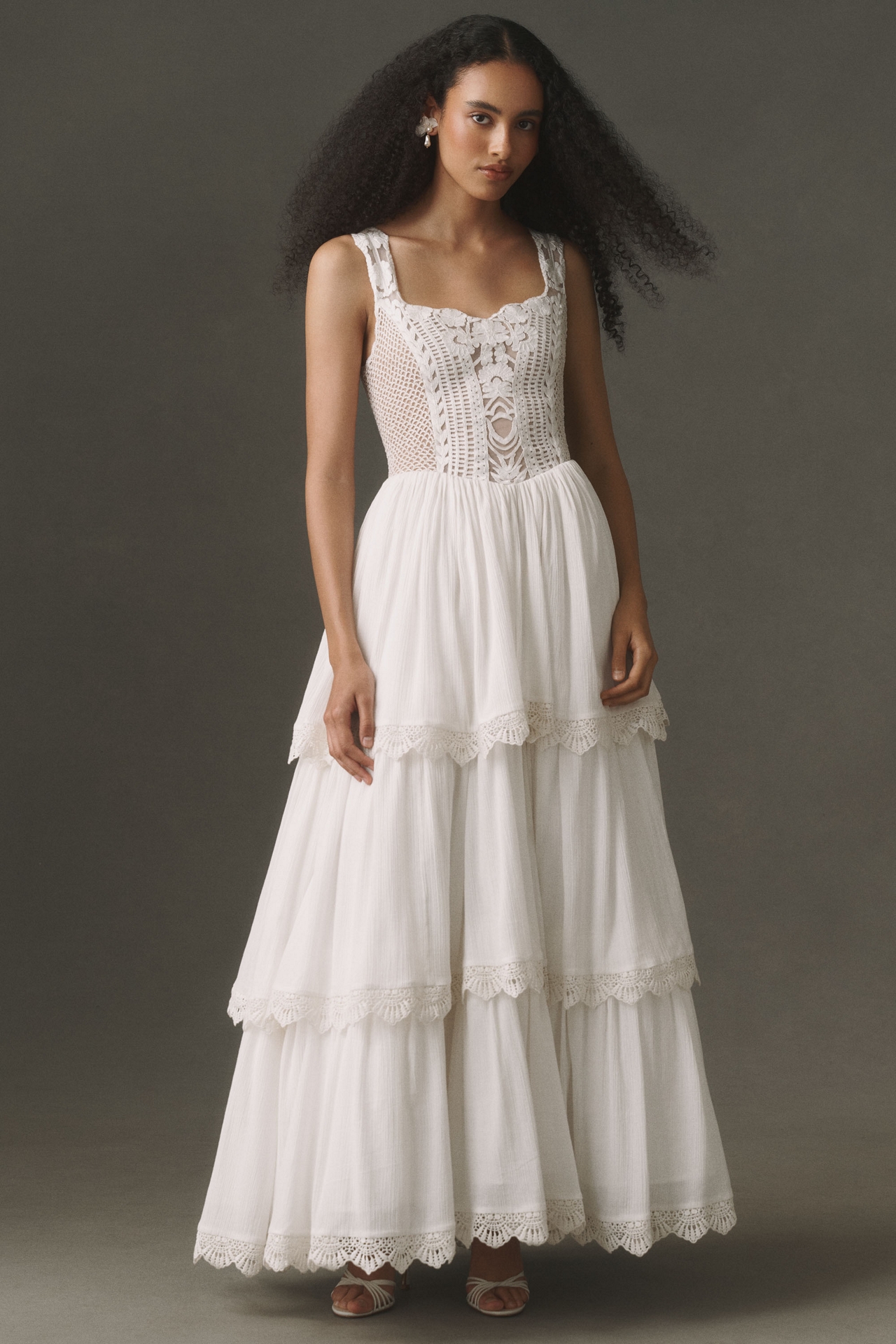 BHLDN Cotton Crochet Tiered Maxi Dress