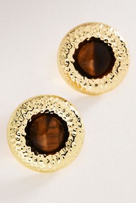 By Anthropologie Tiger's Eye Button Post Earrings